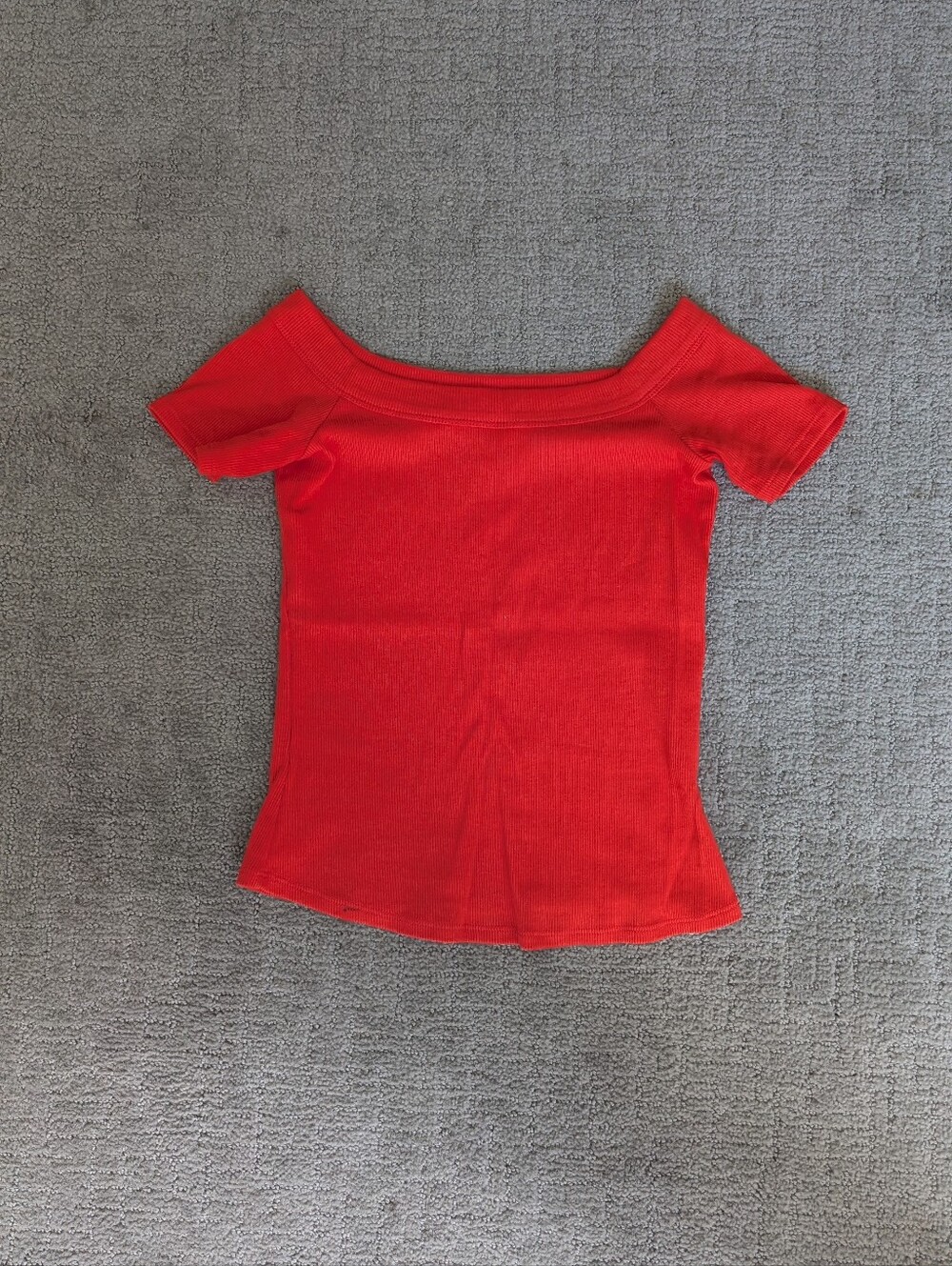 Sezane Red Off-Shoulder Ribbed Crop Top - Picture 1 of 2